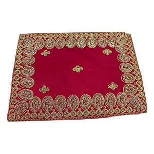 Festive Vibes Puja Altar Cloth for Multipurpose Use/Velvet Puja Cloth/Puja Aasan/Puja Chowki Assan/Puja Altar Cloth for Home Mandir Size- 10*13 Inch
