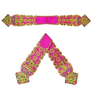 Festive Vibes Uparna/Khes for Ganpati Shringar/Chunari/Patka for Ganesha/Krishna Satin Ganesh Vastra Accessories Length 18 Inch (Pink)