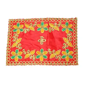 Festive Vibes Silk Puja Chunri/Chunari/Chundadi Combo Matarani Ki Chunri Devi MATA Ki Chunni Pooja Chunari/Dupatta/Net Chunri (9 * 7 Inch Red) Pack of 1