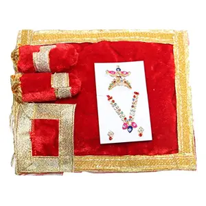 Festive Vibes Laddu Gopa Ji Shringar Kantha Haar Mukut Mala Set/Har Mukut Set for Radha Rani/Ganesh/Laxmi/Radha Krishna with Gaddi Takkiya Set Size - 2 Inch