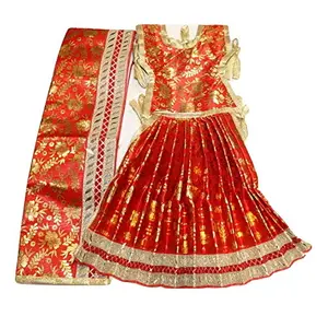 Festive Vibes Matarani Dress For Durga/Saraswati and Other Goddess/Poshak For Matarani/Devi Dress (Mataji lehenga Chunri/Patka) Size - 9 Inch For Goddess Idol of 1.25 Feet(15 Inch)