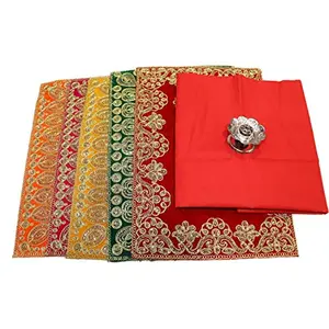 Festive Vibes Pooja Fabric Chowki Assan Cloth Accessories Home Decor Accessories Combo Set with AGARBATTI Stand (Multicolour 10x14 Inch) 5 PCS