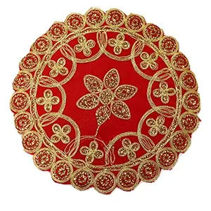 Festive Vibes Pooja Chowki Assan/Puja Assan/Embroidered Puja Altar Cloth for Multipurpose/Prasad Thali Cover/Puja Table Assan/Puja Cloth Diameter - 12 Inch