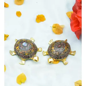 Festive Vibes Feng Shui Wish Fulfilling Brass Tortoise/Turtle with Secret Wish Compartment Pack of 2 (3.5 Inch)(Black)