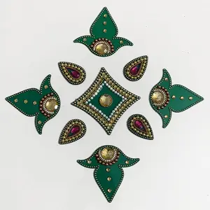 Festive Vibes 9 pcs Handcrafted Decorative Acrylic Rangoli Set for Festive Decoration; Jewel Stoned; Non-Adhesive; Reusable (9 Pcs)