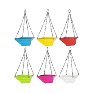 Festive Vibes Garden Plastic Twister Hanging Pots with Chain Plastic Flower Pots Plastic Plant Containers Set (9 inches Multi Color Pack of 6)