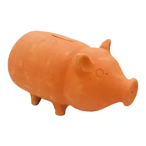Festive Vibes Handcrafted Terracotta Money Bank Coin Holder Piggy Bank Mitti Ki Gullak Coin Box Money Box - Gift Items for Kids and Adults (Shape : Pig) (Terracotta)