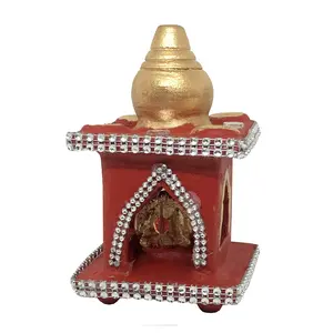 Festive Vibes Terracotta Earthenware Clay Hatri Lakshmi Ganesh Square Shape Temple (8x8x15 cm Red)