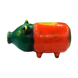 Festive Vibes Handcrafted Terracotta Money Bank Coin Holder Piggy Bank Mitti Ki Gullak Coin Box Money Box - Gift Items for Kids and Adults (Shape : Pig) (Multicolor)