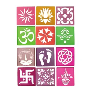 Festive Vibes 12 Different Design Draw Rangoli Making Kit Rangoli Stamp Om Swastik Flower Design Colourful Rangoli Making Stencils