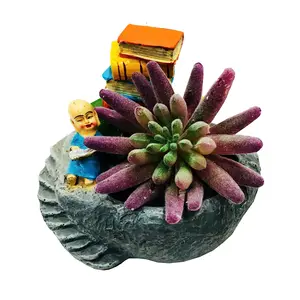 Festive Vibes Resin Monk with Book Flower Succulent Planter Pot (Plant Not Included) with Drainage Hole for Home Office Decor Multicolour Size : 5.5 Inches.