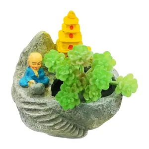 Festive Vibes Resin Monk with Minar Face Succulent Planter Pot (Plant Not Included) with Drainage Hole for Home Office Decor Multicolour Size : 4 Inches.