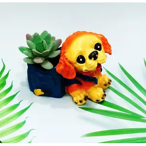 Festive Vibes Resin Dog with Bag Succulent Planter Pot (Plant Not Included) with Drainage Hole for Home Office Decor Multicolour Size : 5 Inches.