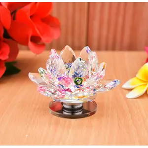 Festive Vibes Multicolour Crystal Lotus with Manual Rotating Stand for Positive Energy Good Luck & Prosperity Decorative Showpiece for Home Decor (2.5x3 Inch)