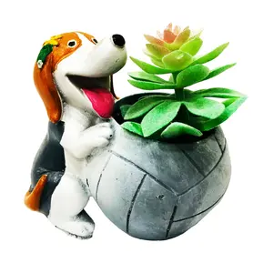 Festive Vibes Resin Dog with Football Succulent Planter Pot (Plant Not Included) with Drainage Hole for Home Office Decor Multicolour Size : 4 Inches.