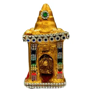 Festive Vibes Terracotta Earthenware Clay Hatri Lakshmi Ganesh Square Shape Diwali Temple Mandir for Diwali Puja/Pooja Home Decoration - Size(LxWxH in Cms) : 8x8x15