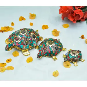 Festive Vibes Feng Shui Wish Fulfilling Brass Tortoise/Turtle with Secret Wish Compartment (Pack of 3)(7x4.5 Inch)(5x3 Inch)(3.5x2 Inch)