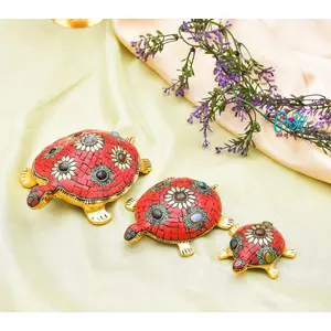 Festive Vibes Feng Shui Wish Fulfilling Metal Tortoise/Turtle with Secret Wish Compartment (Pack of 3)(Size :: 7x4 5x3x3x3.5 Inches)