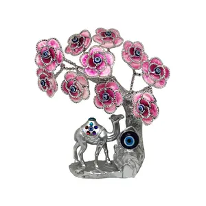 Festive Vibes Blue Evil Eye Tree Feng Shui Decorative Showpiece for Protection Good Luck & Prosperity [L:25 Cms H :25 Cms.(Approx.)] (Color : SilverPink)
