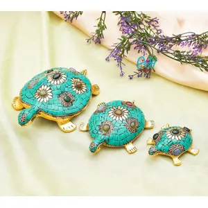Festive Vibes Feng Shui Wish Fulfilling Metal Pack of 3 Tortoise/Turtle with Secret Wish Compartment (Size :: 7x45x3x3x3.5 Inches)