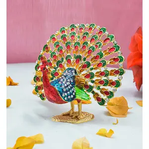 Festive Vibes Feng Shui Bejeweled Peacock with Wish Fulfilling Compartment (4x3.5 Inch)