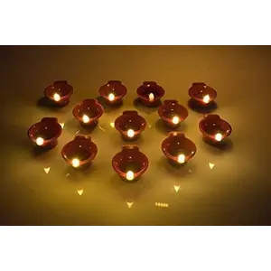 Festive Vibes Water Sensor Electric LED Brown Diya | Floating Tea Light Diya for Decoration | Ideal for Diwali Wedding Family Functions Pooja | ECO-Friendly Decoration Diya (Pack of 2)
