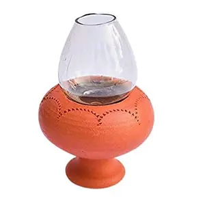 Festive Vibes Natural Terracotta Clay Glass Oil Lamp Chimney lamp/Diya for Pooja & Home Decoration (1)