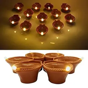 Festive Vibes Water Sensor Diya for Home Decoration LED Diya for Diwali Decoration Eco-Friendly LED Diya Candles Pack of (24) (Brown)
