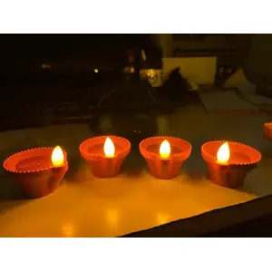 Festive Vibes Water Sensor Led Diya Candle with Water Sensing Technology E-Diya Warm Orange Ambient Lights Battery Operated Led Candles for Home Decor Festivals Decoration (Brown Set of 24)