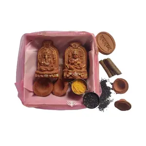 Festive Vibes Pooja Pack with Samagri Lakshmi Ganesh Kale til I Cow Dung soap I Cow Dung dhoop I Cow Dung Colored Diya I Terracotta Color Sats_107
