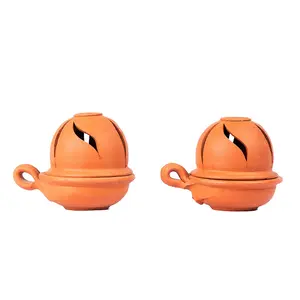 Festive Vibes Earthenware Diyas with Lid (2 Quantity)