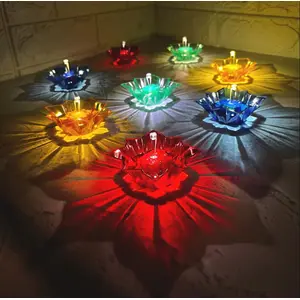 Festive Vibes Water Sensor Reflection Led Diyas Candle with Water Sensing Technology E-Diya Warm Orange Ambient Lights Battery Operated Led Candles for Home Decor Festivals Decoration (Set of 8)