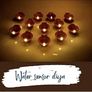 Festive Vibes Water Sensor Eco-Friendly Led Diyas Candle E-Diya Warm Orange Ambient Lights Battery Operated Led Candles for Home Decor Festivals Decoration Diwali Lights(12PCS)