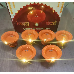 Festive Vibes Plastic Well Led Light Water Sensor Diya No Electricity Needed Artificial Flameless Candle Panti Best for Decorations for All Occasions Ganapati Navratri Diwali Wedding Party (Pack of 12)
