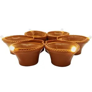 Festive Vibes Water Sensor Led Diyas Candle Warm Orange Ambient Lights with Water Sensing Technology E-Diya Battery Operated Led Candles for Home Decor Festivals Decoration Pack of 6