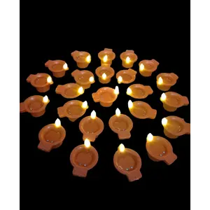 Water Sensor LED Diyas Set of 24 Plastic Flameless & Smokeles Diwali Light Diya Warm Ambient Tea Ligth Candles for New YearFestivalChristmasHome Decoration (Water Sensor LED Diyas 24)