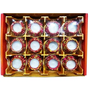 Festive Vibes Multicolored Mitti Diya for Diwali | Terracotta matki diya with Wax Filled | Matki Diya with Wax Filled (Set of 12) | Diya for Puja | Designer Diye | Mitti Ke Deepak (Kanchan Kalash)
