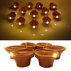 Festive Vibes Water Sensor LED Diyas Candle with Water Sensing Technology E-Diya Battery Operated for Home Decor Warm Orange Ambient Lights Pack of 12