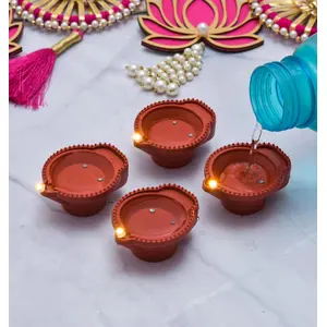 Festive Vibes Plastic Well Led Light Water Sensor Diya No Electricity Needed Artificial Flameless Candle Panti Best for Decorations for All Occasions Ganapati Navratri Diwali Wedding Party (Pack of 2)