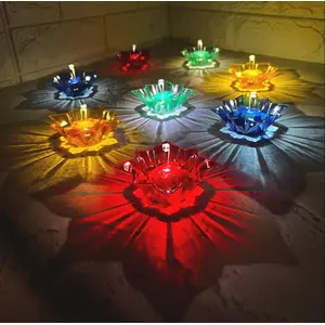 Water Sensor Reflection Led Diyas Candle with Water Sensing -Diya Warm Orange Ambient Lights Battery Operated Led Candles for Home Decor Festivals Decoration (Set of 8)