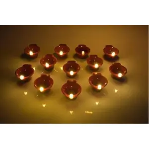 Water Sensor Eco-Friendly Led Diyas Candle E-Diya Warm Orange Ambient Lights Battery Operated Led Candles for Home Decor Festivals Decoration Diwali Lights (6) Plastic Pack of 1 (6)