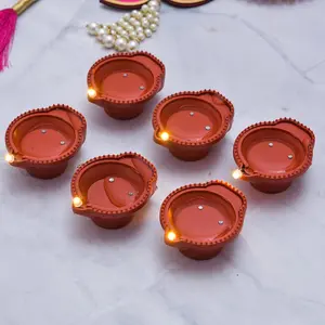 Festive Vibes Water Sensor LED Diyas Candle with Water Sensing Technology E-Diya Warm Orange Ambient Lights Battery Operated (Pack of 6)