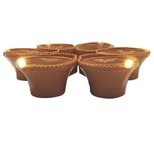 Festive Vibes Plastic Lighten Up When Fill with Water Water Sensor Flameless LED Floating Tealight Candles (Brown Pack of 5 Yellow Light)