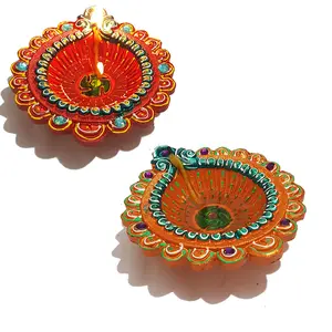 Festive Vibes Terracotta Decorative Big Size Diya Suitable for Puja & Festival 2 Pcs.