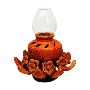Festive Vibes Handcrafted Terracotta/Earthen Clay mud Oil lamp Terracotta Clay Handmade Home Decorative Diwali Diya with Chimney Cover (Color : Terracotta) (Terracotta-CD8)