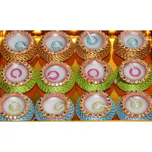 Festive Vibes Traditional Handmade Terracotta Clay Matki Diyas with Wax/Mitti Deepak for Diwali Navratri n Festival Decoration Lightning Diya Set of 12