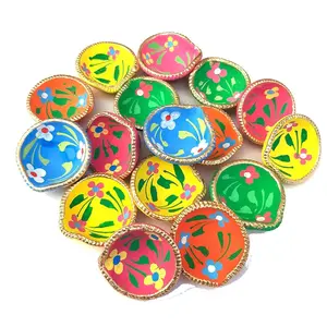 Festive Vibes 25 Pieces Multicolor Mix Diyas Terracotta Mitti Clay Designer Multicolor Flower Design Decorative Diya/Deepak/Diwali Decor (Set of 25) USE Pour Clay NO Chemicals