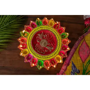 Festive Vibes Terracotta 21 Oil Diya/Subha-Labh Diya for Pooja Decor Navaratri Diya Diwali Diya Mitti Diya Oil Diya Diwali Gifting Home Decor