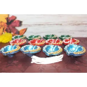 Festive Vibes Eco-Friendly Clay Diya for Diwali Mitti Diyas Colorful Set | Diwali Puja Diya | Handmade Terracotta Diya for Home Diwali | Home Decor Table Diya Set (Pack of 12)