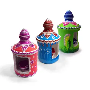 Festive Vibes  Hut Shaped Diya||Colorful Diwali Diya||Garden Decoration Items||Terracotta Decorative for Home||Balcony Decoration Items Outdoor||Home Decor||Multi Colour